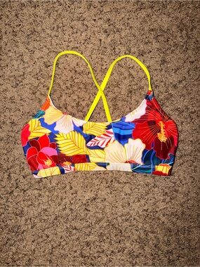 Cupshe Tropical Bikini Top in Yellow, Red, Blue Crisscross Adjustable Straps